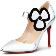 Zapatos de tacón Mary Jane Pensee de Christian Louboutin de 100 mm, color plata. Zapatos de tacón Mary Jane Pensee de Christian Louboutin de 100 mm, color plata.