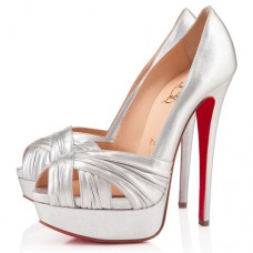 Zapatos de tacón Christian Louboutin Jenny de 140 mm con puntera abierta, color plata. Zapatos de tacón Christian Louboutin Jenny de 140 mm con puntera abierta, color plata.