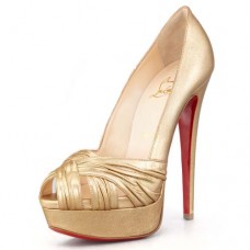 Zapatos de tacón Christian Louboutin Jenny de 140 mm con puntera abierta, color dorado. Zapatos de tacón Christian Louboutin Jenny de 140 mm con puntera abierta, color dorado.