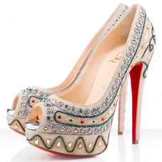 Zapatos de tacón Christian Louboutin Bollywoody de 140 mm con puntera abierta, color topo. Zapatos de tacón Christian Louboutin Bollywoody de 140 mm con puntera abierta, color topo.