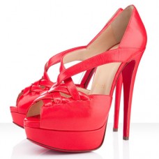 Zapatos de tacón Christian Louboutin Lady Corset de 140 mm con puntera abierta, color rojo mandarina. Zapatos de tacón Christian Louboutin Lady Corset de 140 mm con puntera abierta, color rojo mandarina.