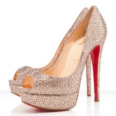 Zapatos de tacón Christian Louboutin Lady Peep Strass de 140 mm con puntera abierta, color dorado. Zapatos de tacón Christian Louboutin Lady Peep Strass de 140 mm con puntera abierta, color dorado.