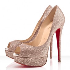 Zapatos de tacón Christian Louboutin Lady Peep Spikes de 140 mm con puntera abierta, color dorado. Zapatos de tacón Christian Louboutin Lady Peep Spikes de 140 mm con puntera abierta, color dorado.