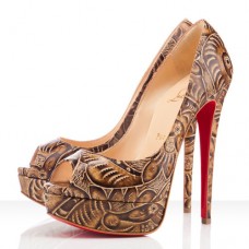 Zapatos de tacón Christian Louboutin Lady de 140 mm con puntera abierta, color natural. Zapatos de tacón Christian Louboutin Lady de 140 mm con puntera abierta, color natural.