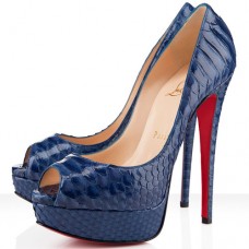 Zapatos de tacón Christian Louboutin Lady de 140 mm con puntera abierta, color azul marino Zapatos de tacón Christian Louboutin Lady de 140 mm con puntera abierta, color azul marino