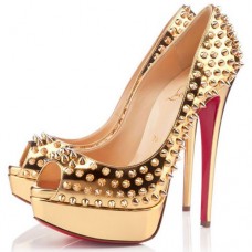 Zapatos de tacón Christian Louboutin Lady de 140 mm con puntera abierta, color dorado. Zapatos de tacón Christian Louboutin Lady de 140 mm con puntera abierta, color dorado.