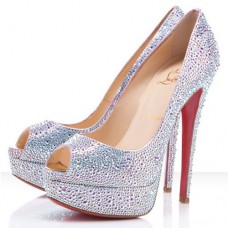 Zapatos de tacón con puntera abierta Lady Peep Strass de Christian Louboutin, 140 mm, color Aurora Boreal. Zapatos de tacón con puntera abierta Lady Peep Strass de Christian Louboutin, 140 mm, color Aurora Boreal.