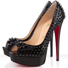 Zapatos de tacón Christian Louboutin Lady Peep Spikes de 140 mm con puntera abierta, color negro. Zapatos de tacón Christian Louboutin Lady Peep Spikes de 140 mm con puntera abierta, color negro.