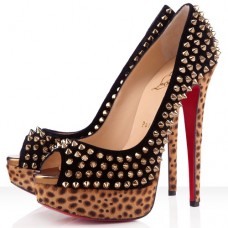 Zapatos de tacón Christian Louboutin Lady Peep Spikes de 140 mm con puntera abierta, color negro. Zapatos de tacón Christian Louboutin Lady Peep Spikes de 140 mm con puntera abierta, color negro.