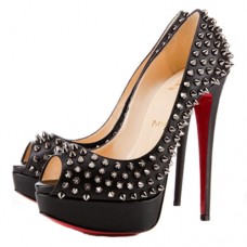 Zapatos de tacón Christian Louboutin Lady Peep Spikes de 140 mm con puntera abierta, color plata. Zapatos de tacón Christian Louboutin Lady Peep Spikes de 140 mm con puntera abierta, color plata.