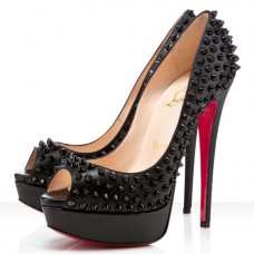 Zapatos de tacón Christian Louboutin Lady Peep Spikes de 140 mm con puntera abierta, color dorado. Zapatos de tacón Christian Louboutin Lady Peep Spikes de 140 mm con puntera abierta, color dorado.