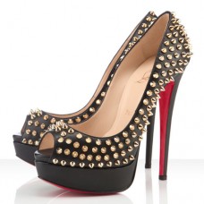 Zapatos de tacón Christian Louboutin Lady Peep Spikes de 140 mm con puntera abierta, color negro. Zapatos de tacón Christian Louboutin Lady Peep Spikes de 140 mm con puntera abierta, color negro.