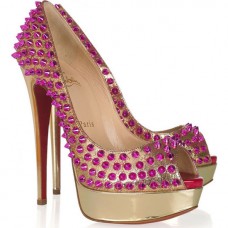 Zapatos de tacón Christian Louboutin Lady Peep Spikes de 140 mm con puntera abierta, color oro rosa. Zapatos de tacón Christian Louboutin Lady Peep Spikes de 140 mm con puntera abierta, color oro rosa.