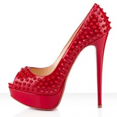 Zapatos de tacón Christian Louboutin Lady Peep Spikes de 140 mm con puntera abierta, color rojo. Zapatos de tacón Christian Louboutin Lady Peep Spikes de 140 mm con puntera abierta, color rojo.