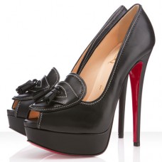 Zapatos de tacón Christian Louboutin Alta Campus de 140 mm con puntera abierta, color negro. Zapatos de tacón Christian Louboutin Alta Campus de 140 mm con puntera abierta, color negro.