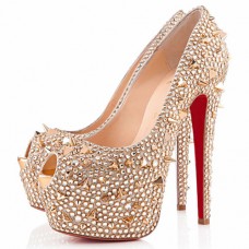 Zapatos de tacón Christian Louboutin Highness Strass de 160 mm con puntera abierta, color dorado. Zapatos de tacón Christian Louboutin Highness Strass de 160 mm con puntera abierta, color dorado.