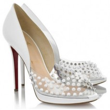 Zapatos de tacón Christian Louboutin Engin de 120 mm con puntera abierta, color blanco. Zapatos de tacón Christian Louboutin Engin de 120 mm con puntera abierta, color blanco.