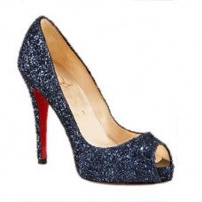 Zapatos de tacón Christian Louboutin con punta abierta y purpurina, 120 mm, color azul. Zapatos de tacón Christian Louboutin con punta abierta y purpurina, 120 mm, color azul.