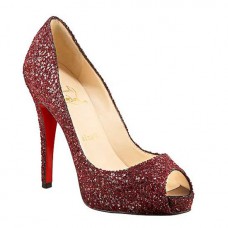 Zapatos de tacón Christian Louboutin con punta abierta y purpurina, 120 mm, color rojo. Zapatos de tacón Christian Louboutin con punta abierta y purpurina, 120 mm, color rojo.