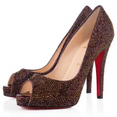 Zapatos de tacón Christian Louboutin Very Riche Strass de 120 mm con puntera abierta, color ciruela. Zapatos de tacón Christian Louboutin Very Riche Strass de 120 mm con puntera abierta, color ciruela.