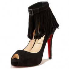 Zapatos cortos Christian Louboutin Tina Fringe de 120 mm para ocasiones especiales, color negro. Zapatos cortos Christian Louboutin Tina Fringe de 120 mm para ocasiones especiales, color negro.