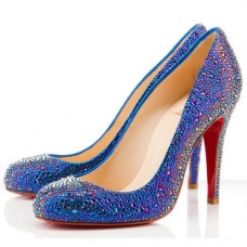 Zapatos Christian Louboutin Fifi Strass de 100 mm para ocasiones especiales, color azul. Zapatos Christian Louboutin Fifi Strass de 100 mm para ocasiones especiales, color azul.