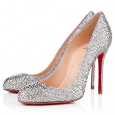 Zapatos de tacón Christian Louboutin Fifi Strass de 100 mm, color plata. Zapatos de tacón Christian Louboutin Fifi Strass de 100 mm, color plata.