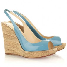 Sandalias de cuña Christian Louboutin Jean Paul de 120 mm, color azul claro Sandalias de cuña Christian Louboutin Jean Paul de 120 mm, color azul claro