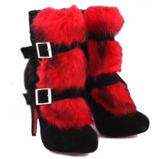 Botines Christian Louboutin Toundra Fur de 120 mm, color rojo. Botines Christian Louboutin Toundra Fur de 120 mm, color rojo.
