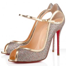Zapatos de tacón Christian Louboutin 1en8 de 100 mm con puntera abierta, color dorado. Zapatos de tacón Christian Louboutin 1en8 de 100 mm con puntera abierta, color dorado.