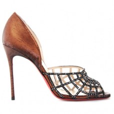 Zapatos de tacón Christian Louboutin Aranea de 100 mm con puntera abierta, color marrón. Zapatos de tacón Christian Louboutin Aranea de 100 mm con puntera abierta, color marrón.