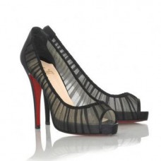 Zapatos de tacón Christian Louboutin Champagne Chiffon Ambrosina de 120 mm con puntera abierta, color negro. Zapatos de tacón Christian Louboutin Champagne Chiffon Ambrosina de 120 mm con puntera abierta, color negro.