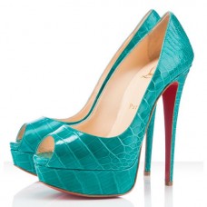 Zapatos de tacón Christian Louboutin Lady de 140 mm con puntera abierta, color jade. Zapatos de tacón Christian Louboutin Lady de 140 mm con puntera abierta, color jade.