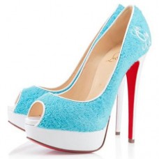 Zapatos de tacón Christian Louboutin Lady de 140 mm con puntera abierta, color azul claro Zapatos de tacón Christian Louboutin Lady de 140 mm con puntera abierta, color azul claro