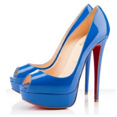 Zapatos de tacón Christian Louboutin Lady de 140 mm con puntera abierta, color azul. Zapatos de tacón Christian Louboutin Lady de 140 mm con puntera abierta, color azul.