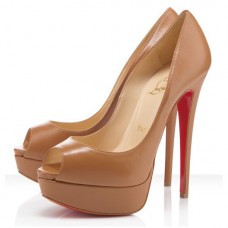 Zapatos de tacón Christian Louboutin Lady de 140 mm con puntera abierta, color topo. Zapatos de tacón Christian Louboutin Lady de 140 mm con puntera abierta, color topo.