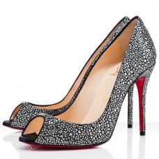 Zapatos de tacón Christian Louboutin Sexy de 100 mm con puntera abierta, color gris. Zapatos de tacón Christian Louboutin Sexy de 100 mm con puntera abierta, color gris.