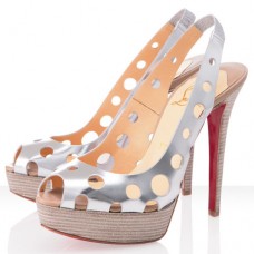 Zapatos de tacón Christian Louboutin Ginza de 140 mm con puntera abierta, color plata. Zapatos de tacón Christian Louboutin Ginza de 140 mm con puntera abierta, color plata.
