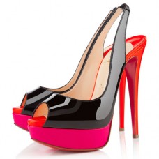 Zapatos de tacón Christian Louboutin Lady Peep de 140 mm con tira trasera, color negro/rosa Matador. Zapatos de tacón Christian Louboutin Lady Peep de 140 mm con tira trasera, color negro/rosa Matador.