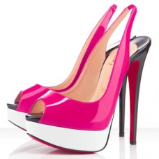 Zapatos de tacón Christian Louboutin Lady Peep de 140 mm con tira trasera, color rosa matador/blanco. Zapatos de tacón Christian Louboutin Lady Peep de 140 mm con tira trasera, color rosa matador/blanco.