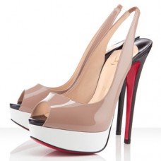 Zapatos de tacón Christian Louboutin Lady Peep de 140 mm, color nude/blanco. Zapatos de tacón Christian Louboutin Lady Peep de 140 mm, color nude/blanco.