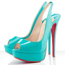 Zapatos de tacón Christian Louboutin Lady Peep de 140 mm con tira trasera, color turquesa. Zapatos de tacón Christian Louboutin Lady Peep de 140 mm con tira trasera, color turquesa.