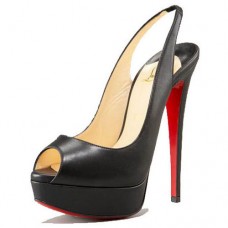 Zapatos de tacón Christian Louboutin Lady Peep de 140 mm con tira trasera, color negro. Zapatos de tacón Christian Louboutin Lady Peep de 140 mm con tira trasera, color negro.