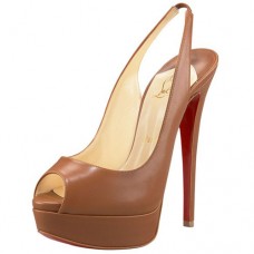 Zapatos de tacón Christian Louboutin Lady Peep de 140 mm con tira trasera, color marrón. Zapatos de tacón Christian Louboutin Lady Peep de 140 mm con tira trasera, color marrón.