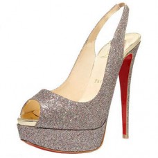 Zapatos de tacón Christian Louboutin Lady Peep de 140 mm, color plata. Zapatos de tacón Christian Louboutin Lady Peep de 140 mm, color plata.