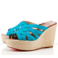 Christian Louboutin Crepon 100mm Cuñas Turquesa Christian Louboutin Crepon 100mm Cuñas Turquesa