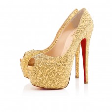 Zapatos de tacón Christian Louboutin Highness Strass de 160 mm con puntera abierta, color amarillo. Zapatos de tacón Christian Louboutin Highness Strass de 160 mm con puntera abierta, color amarillo.