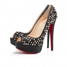 Zapatos de tacón con puntera abierta Lady Peep Spikes de Christian Louboutin, 140 mm, color negro/mixto. Zapatos de tacón con puntera abierta Lady Peep Spikes de Christian Louboutin, 140 mm, color negro/mixto.