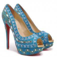 Zapatos de tacón Christian Louboutin Bollywoody de 140 mm con puntera abierta, color azul. Zapatos de tacón Christian Louboutin Bollywoody de 140 mm con puntera abierta, color azul.