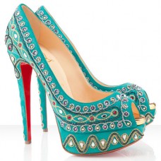 Zapatos de tacón Christian Louboutin Bollywoody de 140 mm con puntera abierta, color turquesa. Zapatos de tacón Christian Louboutin Bollywoody de 140 mm con puntera abierta, color turquesa.